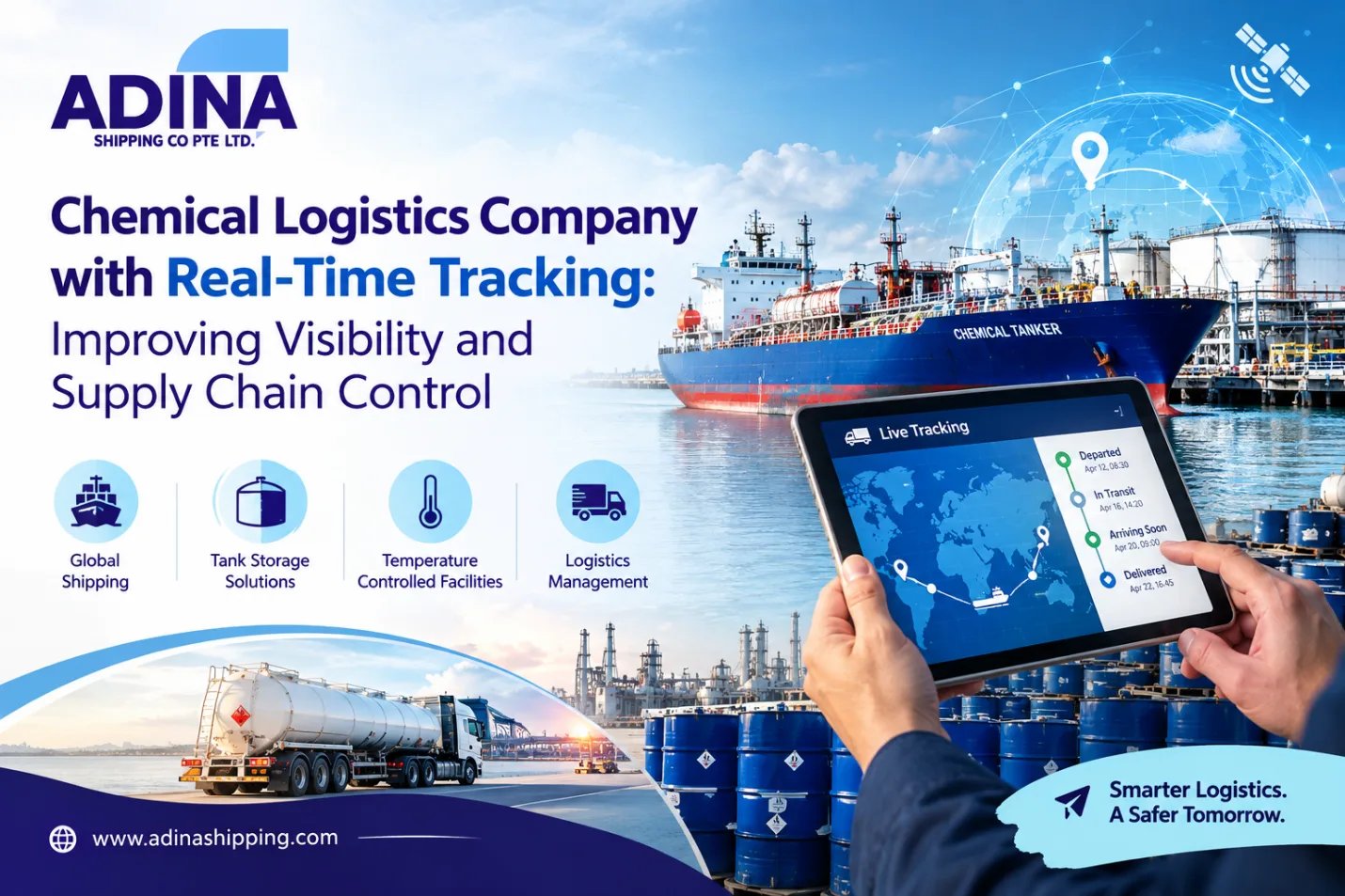 Chemical logistics company with real-time tracking: live shipment tracking on a tablet at a chemical terminal